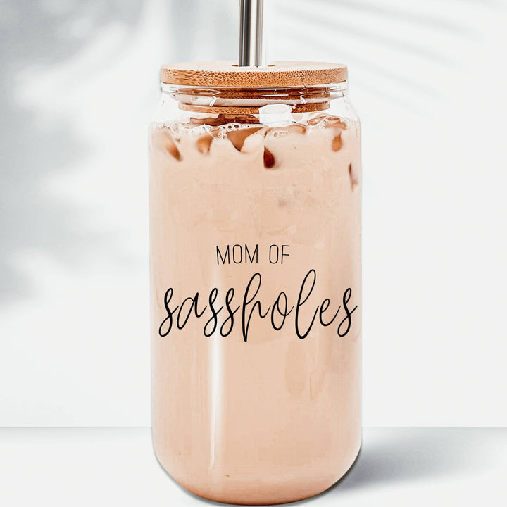 Gia Roma - Funny Coffee Mugs for Mom, Glass Cup With Lid & Metal Straws