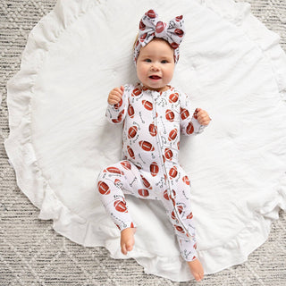 Gigi and Max - Brady Football ZIP Bamboo One Piece Baby Outfit