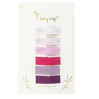 Baby Wisp - 6 Small Snap Ribbon Hair Clips - Purple Tulips