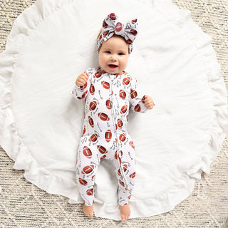 Gigi and Max - Brady Football ZIP Bamboo One Piece Baby Outfit
