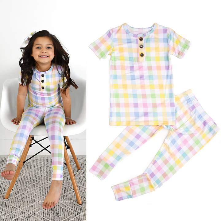 Gigi and Max - Winnie Pastel Plaid Two Piece Girls Easter Lounge Set