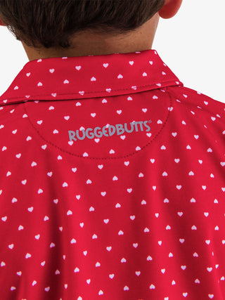 RuffleButts + RuggedButts - Boys Red Heart Polka Dot Knit Short Sleeve Performance Polo
