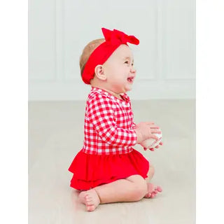 RuffleButts + RuggedButts - Baby Girls Vintage Red Gingham Long Sleeve One Piece Rash Guard