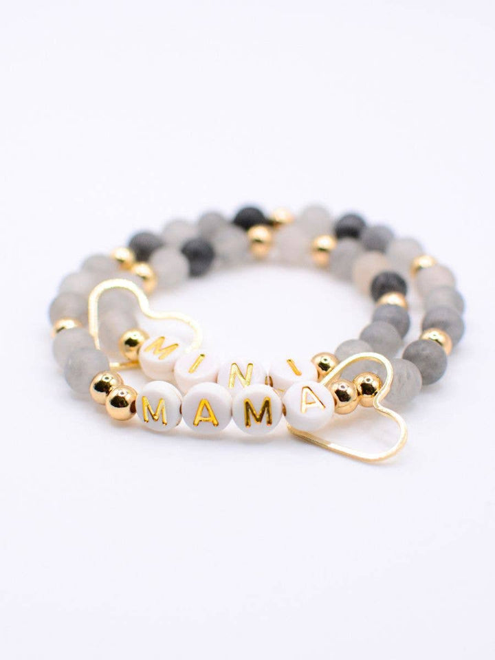 Two and Crew - Mama MINI matching BLACK gold beaded bracelet jewelry set