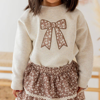 Sweet Wink - Mocha Floral Bow Patch Sweatshirt - Kids Clothing - Fall