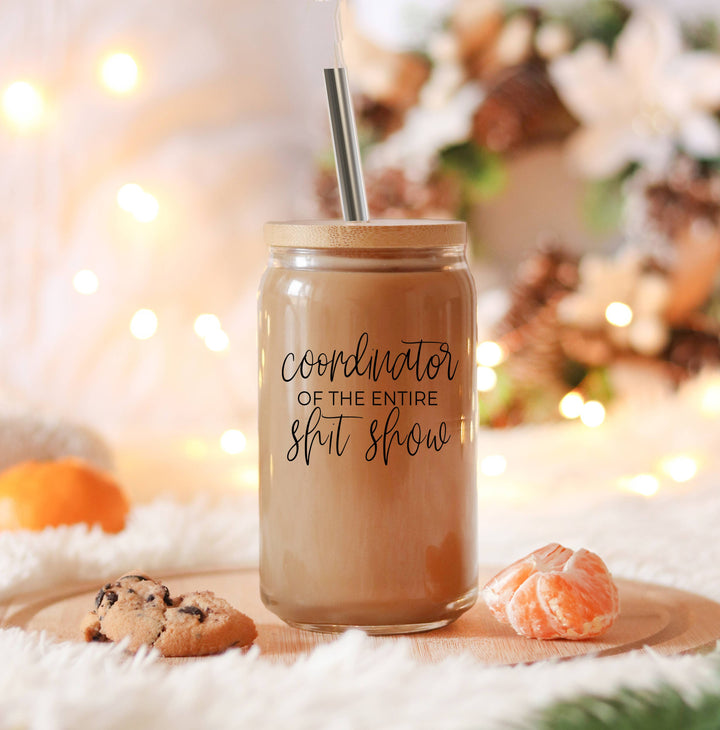 Gia Roma - Funny Coffee Mugs for Mom, Glass Cup With Lid & Metal Straws
