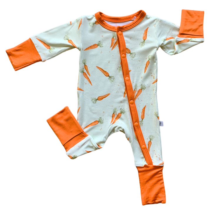 Laree + Co. - Lillian's Green Easter Carrots Bamboo Convertible Footie