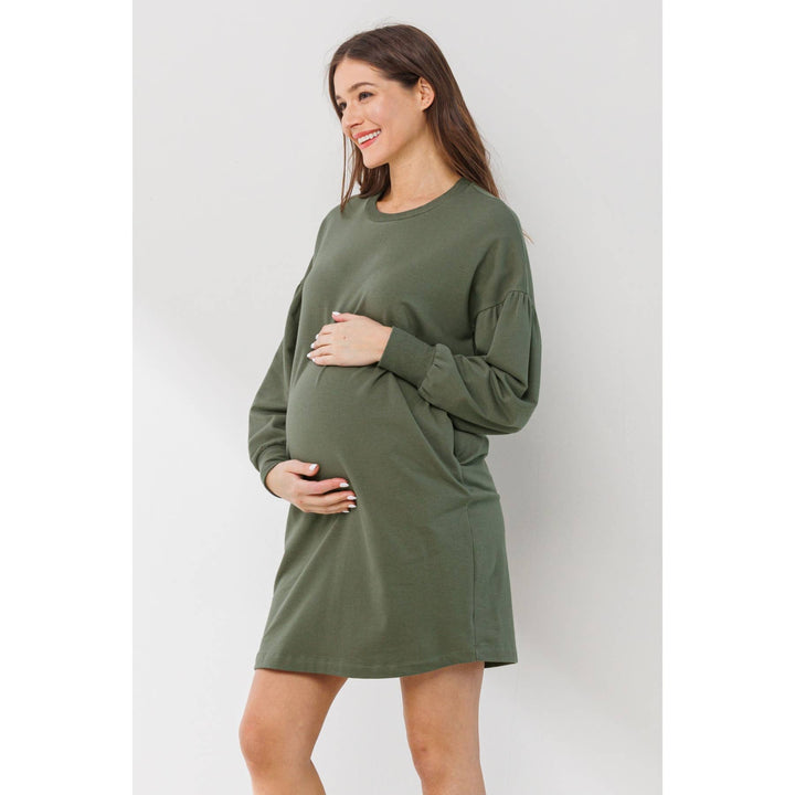 Hello Miz - Crew Neck Maternity Sweater Dress with Pockets