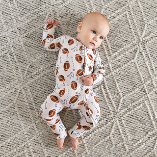 Gigi and Max - Brady Football ZIP Bamboo One Piece Baby Outfit