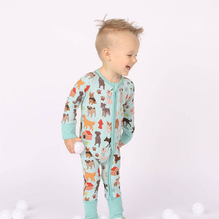 Emerson and Friends - Emerson and Friends Dogs Bark Bamboo Baby Pajamas | Convertible Footie - Classy Rascals Boutique