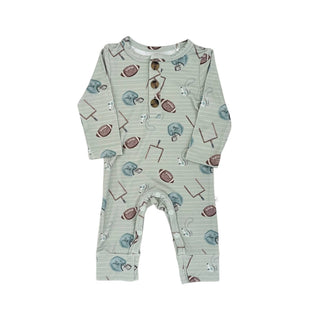 Emi Lei - Emi Lei - Bamboo Long Sleeve Henley Romper - Football - Classy Rascals Boutique