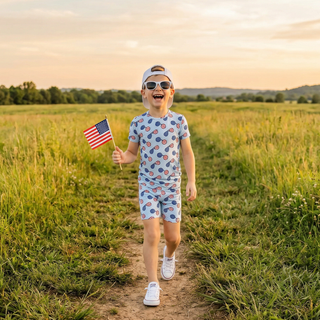 Dreamiere - 4th of July Sunglasses Short Sleeve and Shorts Two Piece Pajamas Set