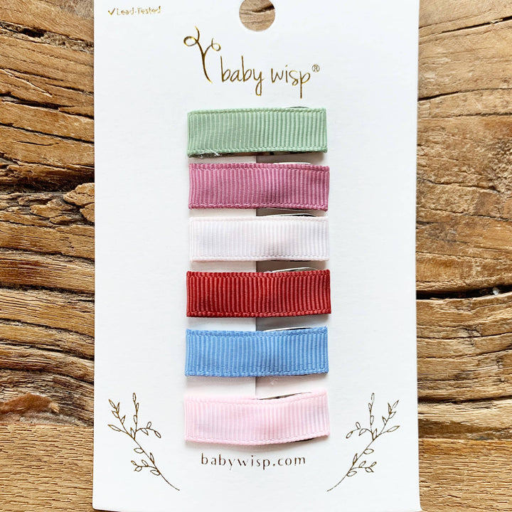 Baby Wisp - 6 Small Snap Ribbon Hair Clips - Lilypad