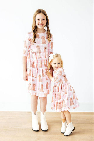 Mila & Rose - Goldendoodle 3/4 Sleeve Pocket Twirl Dress