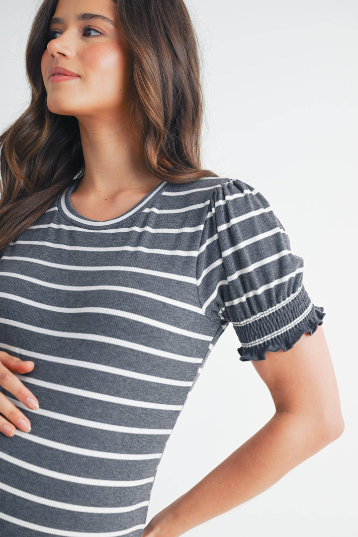 Hello Miz - Striped Short Sleeve Maternity T-Shirt Dress