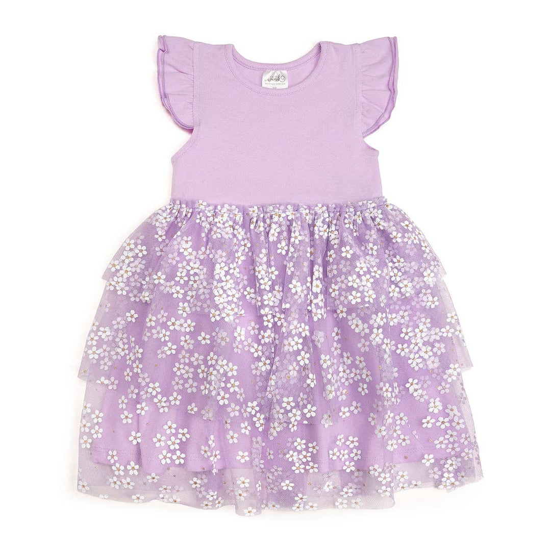 Sweet Wink - Lavender Ditsy Daisy Easter Tiered Short Sleeve Tutu Dress