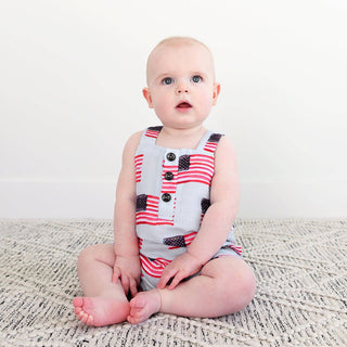 Gigi and Max - George Blue Flag Organic Coastal Coveralls 4th of July