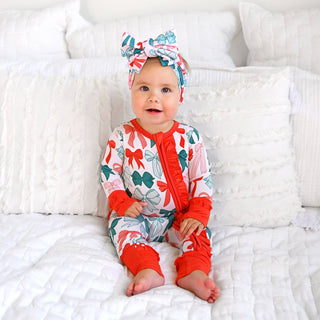 Gigi and Max - Belle Bows RUFFLE ZIP Christmas Bamboo Baby One Piece Outfit