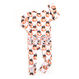 Gigi and Max - Lilith Pumpkin RUFFLE ZIP Halloween Bamboo Pumpkin Sleepies Little