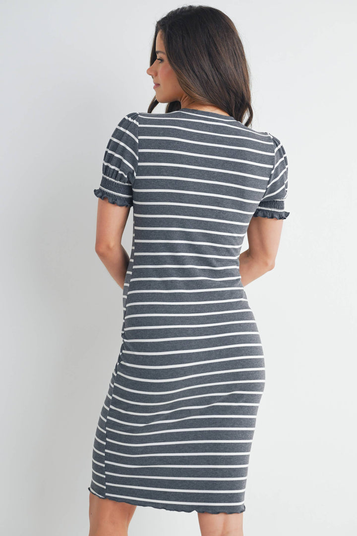 Hello Miz - Striped Short Sleeve Maternity T-Shirt Dress
