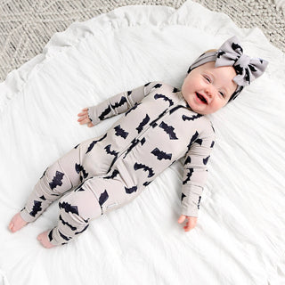 Gigi and Max - Vlad Gray Bats ZIP Bamboo Halloween Sleepies Little