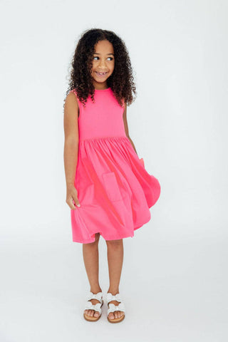 Mila & Rose Neon Pink Tank Pocket Twirl Dress | Girls Twirl Dress