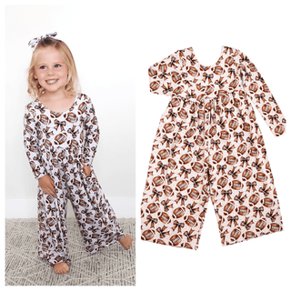 Gigi and Max - Gigi and Max - Blaire Bows WIDE LEG ROMPER Bamboo Clothing Football Outfit - Classy Rascals Boutique