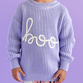 Gigi and Max - Gigi and Max - Boo Purple SWEATER Solid Knit Halloween Toddler Kids Top - Classy Rascals Boutique