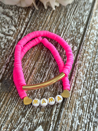 Harris Girls & Co. - Harris Girls & Co. - Heishi Bracelet Set "Mama" Hot Pink" - Classy Rascals Boutique