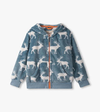 Hatley - Hatley Staggered Elks Fuzzy Fleece Zip - Up Hoodie - Classy Rascals Boutique