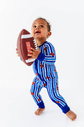 Kiki + Lulu - Kiki + Lulu Football Convertible Footie | Bamboo Baby Pajamas Blue - Classy Rascals Boutique