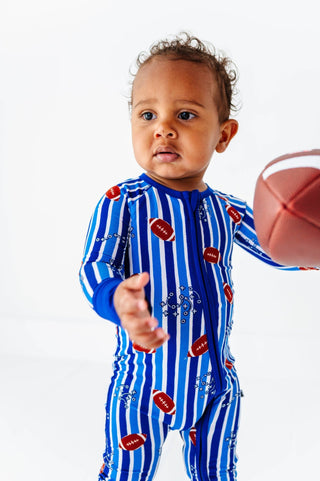 Kiki + Lulu - Kiki + Lulu Football Convertible Footie | Bamboo Baby Pajamas Blue - Classy Rascals Boutique