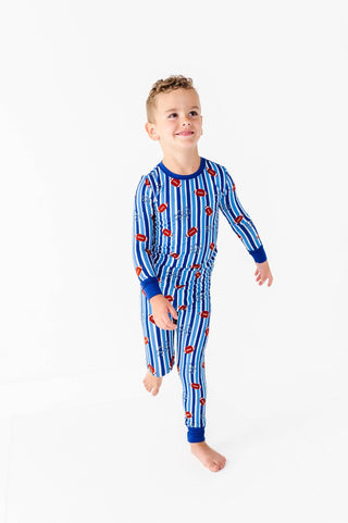 Kiki + Lulu - Kiki + Lulu Football Two-Piece Pajama Set | Bamboo Kids Pajamas Blue - Classy Rascals Boutique