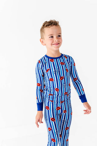 Kiki + Lulu - Kiki + Lulu Football Two-Piece Pajama Set | Bamboo Kids Pajamas Blue - Classy Rascals Boutique