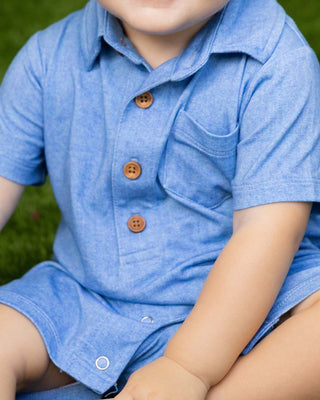 Lev Baby - Lev Baby Denim Polo Romper - Classy Rascals Boutique