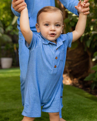 Lev Baby - Lev Baby Denim Polo Romper - Classy Rascals Boutique