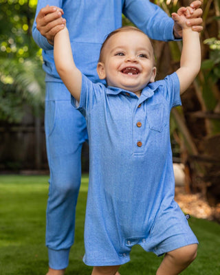 Lev Baby - Lev Baby Denim Polo Romper - Classy Rascals Boutique