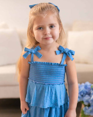 Lev Baby - Lev Baby Denim Smocked Bow Top - Classy Rascals Boutique