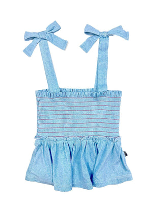 Lev Baby - Lev Baby Denim Smocked Bow Top - Classy Rascals Boutique