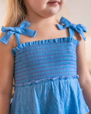 Lev Baby - Lev Baby Denim Smocked Bow Top - Classy Rascals Boutique