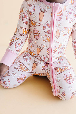 Lucky Panda Kids - Lucky Panda Kids - Bamboo Baby Zip Romper | Easter Hop - Classy Rascals Boutique