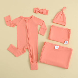 Luxie Charm - Luxie Charm - Joyful Coral Zippered Romper I NICU I Convertible Footie - Classy Rascals Boutique