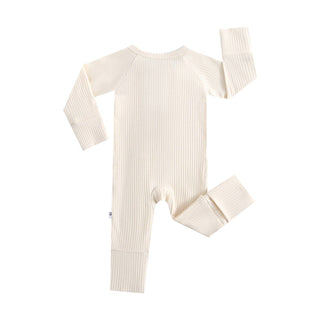 Luxie Charm - Luxie Charm - Oatmeal Ribbed Zippered Baby Romper - Classy Rascals Boutique