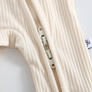 Luxie Charm - Luxie Charm - Oatmeal Ribbed Zippered Baby Romper - Classy Rascals Boutique