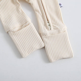 Luxie Charm - Luxie Charm - Oatmeal Ribbed Zippered Baby Romper - Classy Rascals Boutique