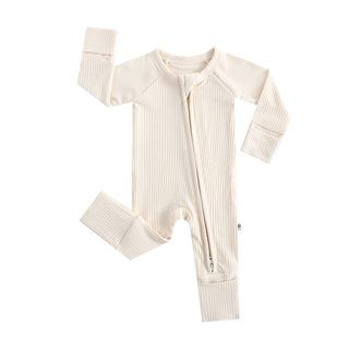 Luxie Charm - Luxie Charm - Oatmeal Ribbed Zippered Baby Romper - Classy Rascals Boutique