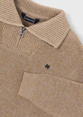 Mayoral - Mayoral Boys Zip Mock Neck Brown Sweater - Classy Rascals Boutique