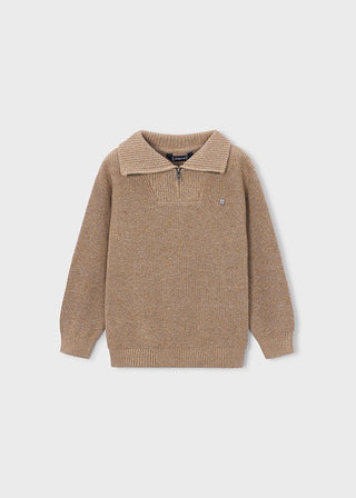 Mayoral - Mayoral Boys Zip Mock Neck Brown Sweater - Classy Rascals Boutique