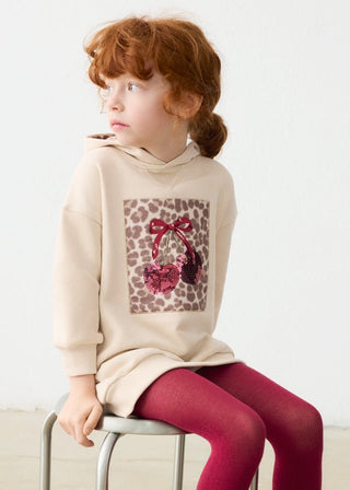 Mayoral - Mayoral Fleece Hooded Dress Leopard Cherries Print - Classy Rascals Boutique