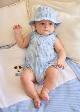 Mayoral - Mayoral Short Bodysuit w/ Hat Sky Stripe - Classy Rascals Boutique